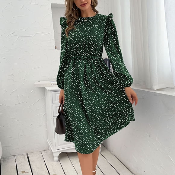 Bescita Women's Dot Printed Ruffles Button Dress Clearance Sales