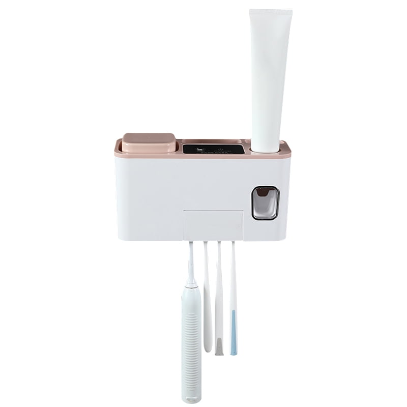 Vinkki UV Toothbrush Sanitizer Wall Mounted Bathroom LED UV Toothbrush Holder Toothbrush Organizer 2000mAh Charging Timing Function 4 Slots for Family Ladies Men Baby Kids Bathroom
