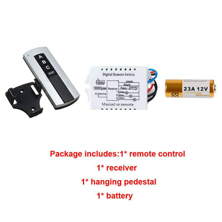 Dreamhall ON/OFF 220V Wireless Light RF Remote Control Switch and Receiver  Kit for Ceiling Lights, Fans, Lamps, No Wiring 1 Way 
