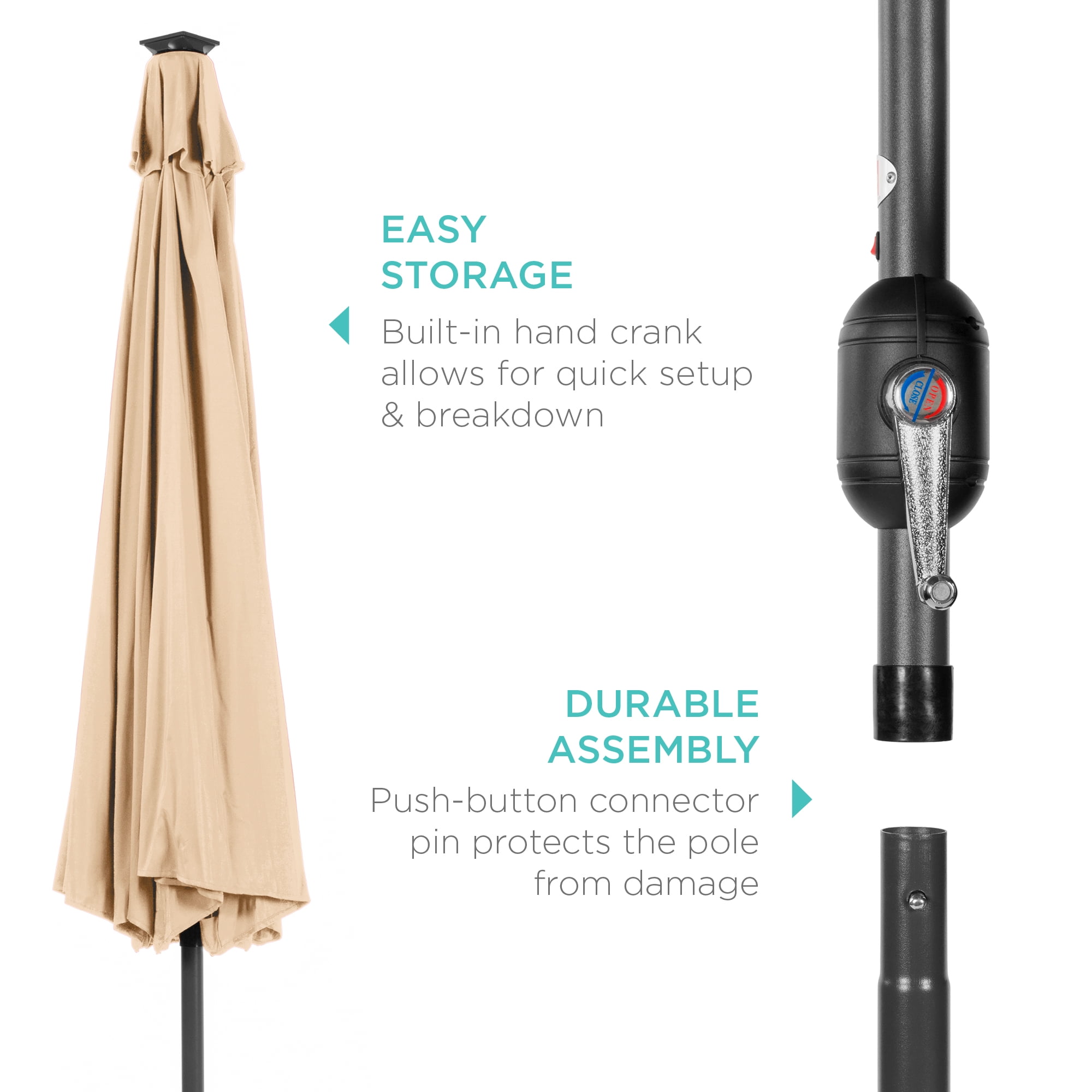 Best Choice Products 10ft Solar LED Lighted Patio Umbrella w/ Tilt Adjustment, UV-Resistant Fabric - Sand