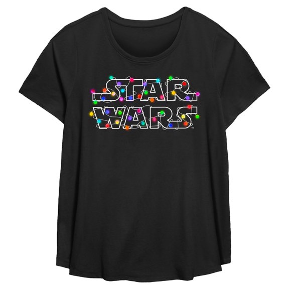 Women's Star Wars: A New Hope Christmas Logo String Lights Graphic T-Shirt