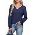 thumbnail image 3 of Women'S Sweaters Casual V-Neck Long Sleeve Sweaters Loose Solid Fall Tops Pullover Sweater Navy Blue M, 3 of 7