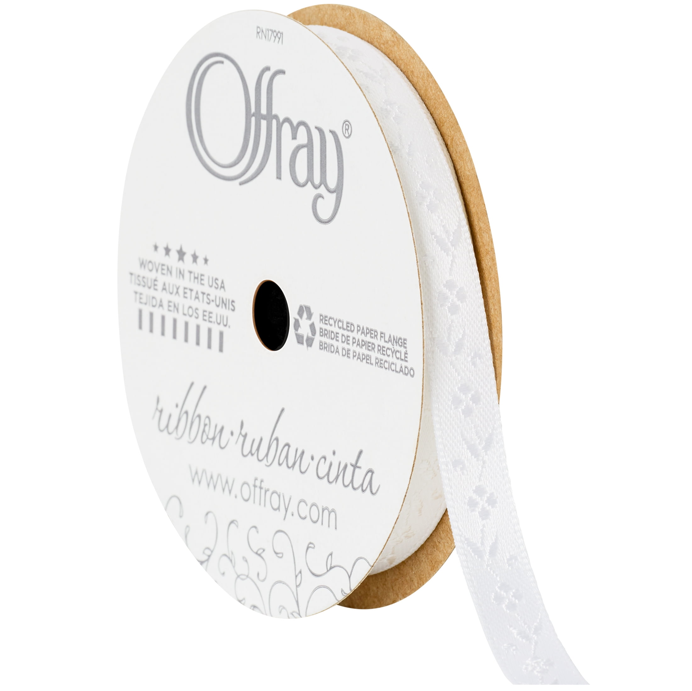 Offray Ribbon, White 3/8 inch Satin Ribbon, 9 feet
