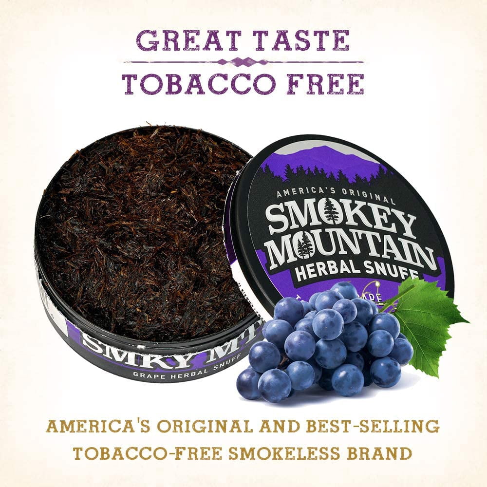 best nicotine free tobacco Smokey Mountain Herbal Long Cut – Grape – 10 Can Box - Tobacco Free and Nicotine  Free Snuff