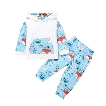 

Toddler Baby Boy Girl Winter Outfits Blessed Printed Hooded Top + Pants 2pcs Clothes Set Tracksuit