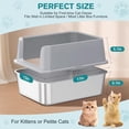 thumbnail image 2 of Stainless Steel Cat Litter Box, Metal Kitty Litter Box with High Sides for Small Cats,Kittens, Open Top Litter Boxes with Anti-Leak Lid,Odorless,Non-Sticky, Easy to Clean,Scoop Include, 2 of 8
