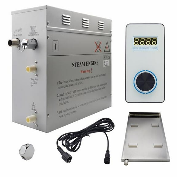 Steam Planet GH6VWP Superior Encore 6 kW Self-Draining Steam Bath Generator Kit & Vertical Digital Keypad & Drip Pan, White