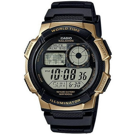 Men's World Time Watch, Black Resin Strap, AE1000W-1A3V