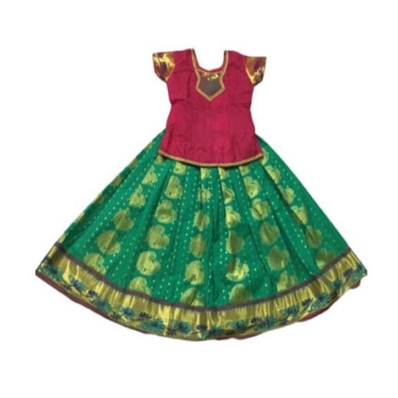 Krishna South Indian Lehenga skirt green & maroon - 24" (SIDM6)