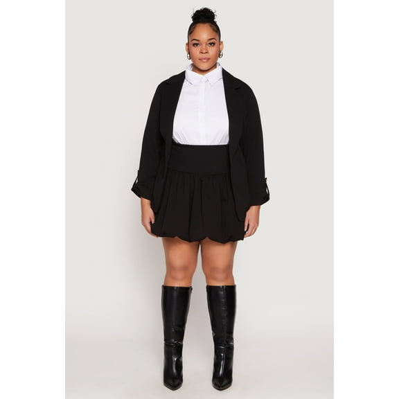 Womens Plus Size High Waisted Mini Bubble Skirt