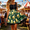 thumbnail image 2 of Unir Women Oktoberfest Hop Print High Waist Bow Tie Apron Skirt Flared Satin Festival Mini Bottom 1PC S-M-L, 2 of 5