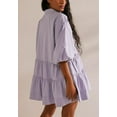 thumbnail image 4 of Chouyatou Women's Summer Puff Sleeve Tiered Tunic Babydoll Dress Cute Mini Button Down Shirt Dress, 4 of 6