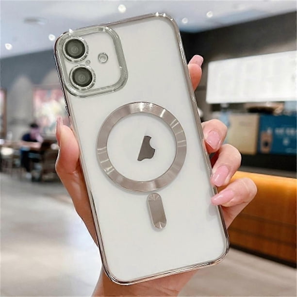 For iPhone 16 Plus Case Electroplating TPU Phone Cover Compatible with MagSafe - Silver