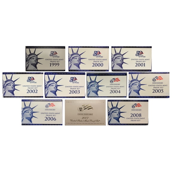 1999-2008 U.S. Proof Set Run - 109 Coins Total - State Quarter Era - OGP
