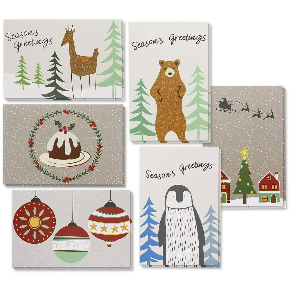 36-Pack Merry Christmas Greeting Cards Bulk Box Set - Winter Holiday