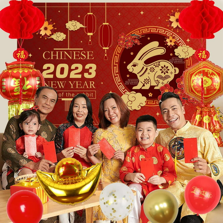 Happy Chinese New Year Party Decorations 2023, Extra Large Chinese New Year  2023 Backdrop, 2023 Rabbit New Year Banner Photo Booth Backdrop for