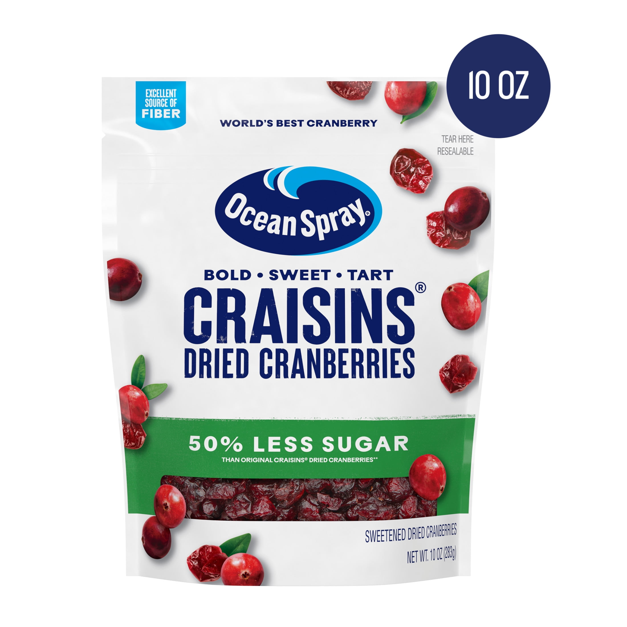 (3 pack) Ocean Spray® Craisins®, 50% Less Sugar Dried Cranberries, Dried Fruit, 10 oz Pouch