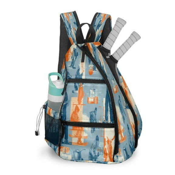 Pickleball Bag with Padded Back, Sports BlueOrange Multi-Compartment Paddle Backpack, Lightweight Nylon Sports Bag for Men & Women