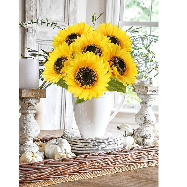 3 PCS 9 Large Sunflowers Artificial Flowers Full Bloom Long Stem Sunflower  26 Tall Giant Silk Sunflowers