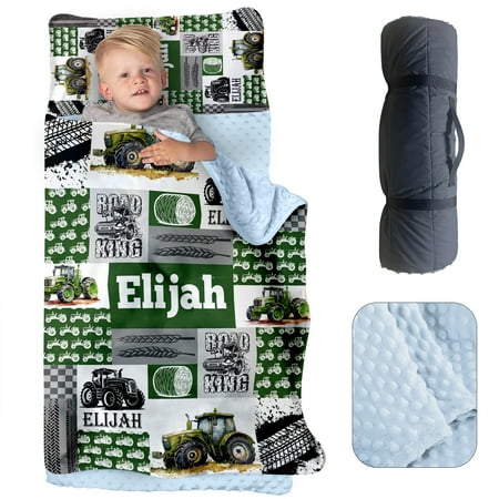 AOLOA Personalized Name Nap Mat for Toddlers Custom Sleeping Bag with Pillow Case & Blanket for Kids Boys Green Tractor Design Slumber Bags for Daycare Preschool Kindergarten AOLOA Personalized Name Nap Mat for Toddlers Custom Sleeping Bag with Pillow Case & Blanket for Kids Boys Green Tractor Design Slumber Bags for Daycare Preschool Kindergarten