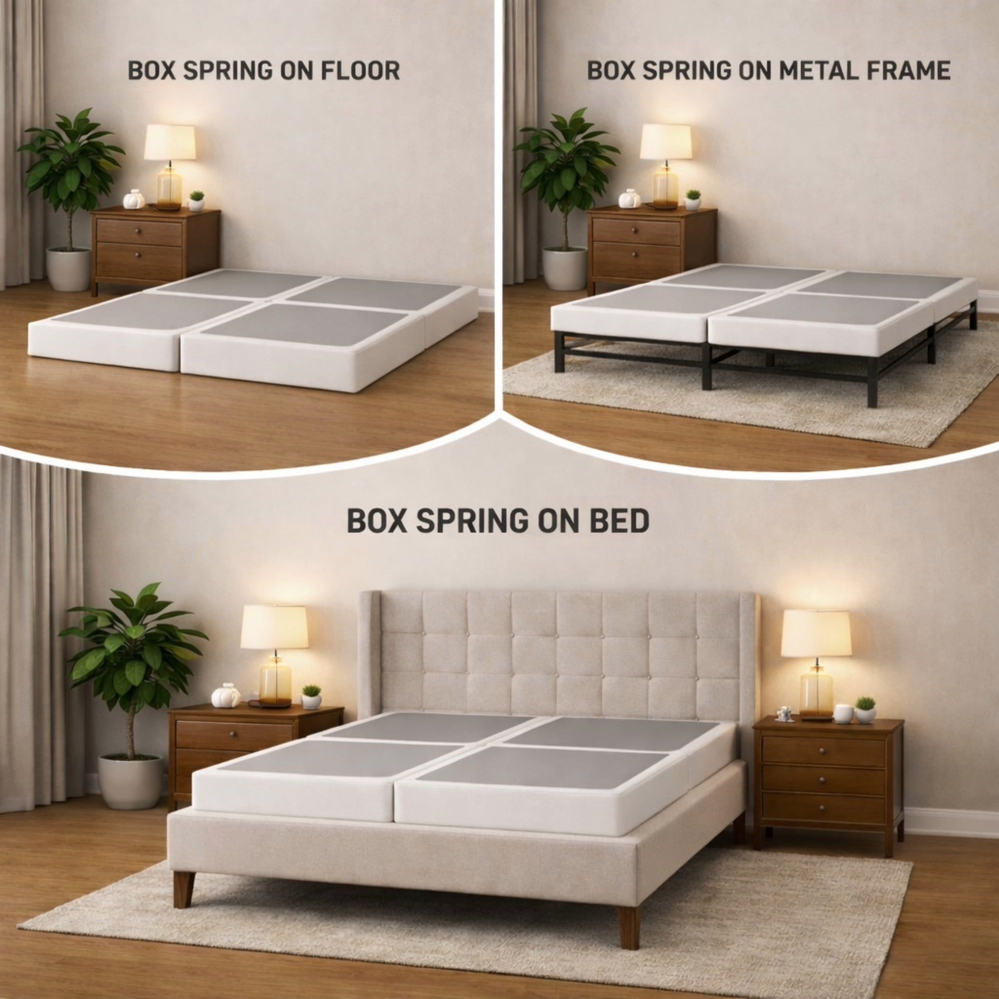 Continental Sleep, Box Spring Bed Base King(Fold) Size, 4-Inch Wood Mattress Foundation, Quiet Noise Free, 4-Pieces Under Mattress Support BoxSpring, Fully Assembled, White