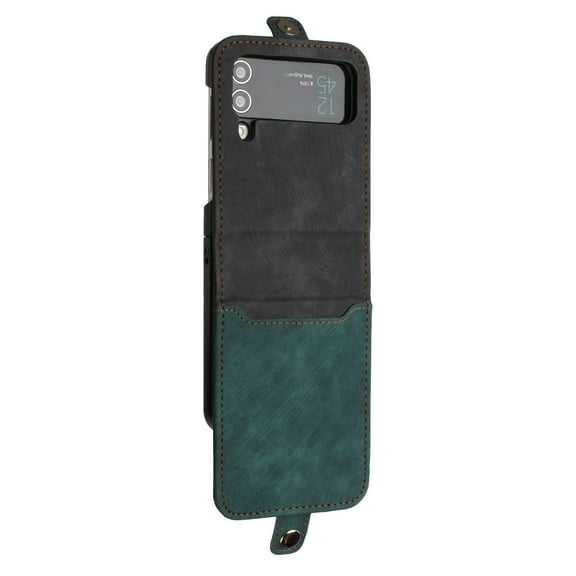 ELEHOLD for Samsung Galaxy Z Flip 4 6.7" Wallet Case with Detachable Wrist Strap Handbag, Luxury PU Leather Flip Soft TPU Built-in Magnetic Card Slots Kickstand Function Shockproof Case,
 Darkgreen