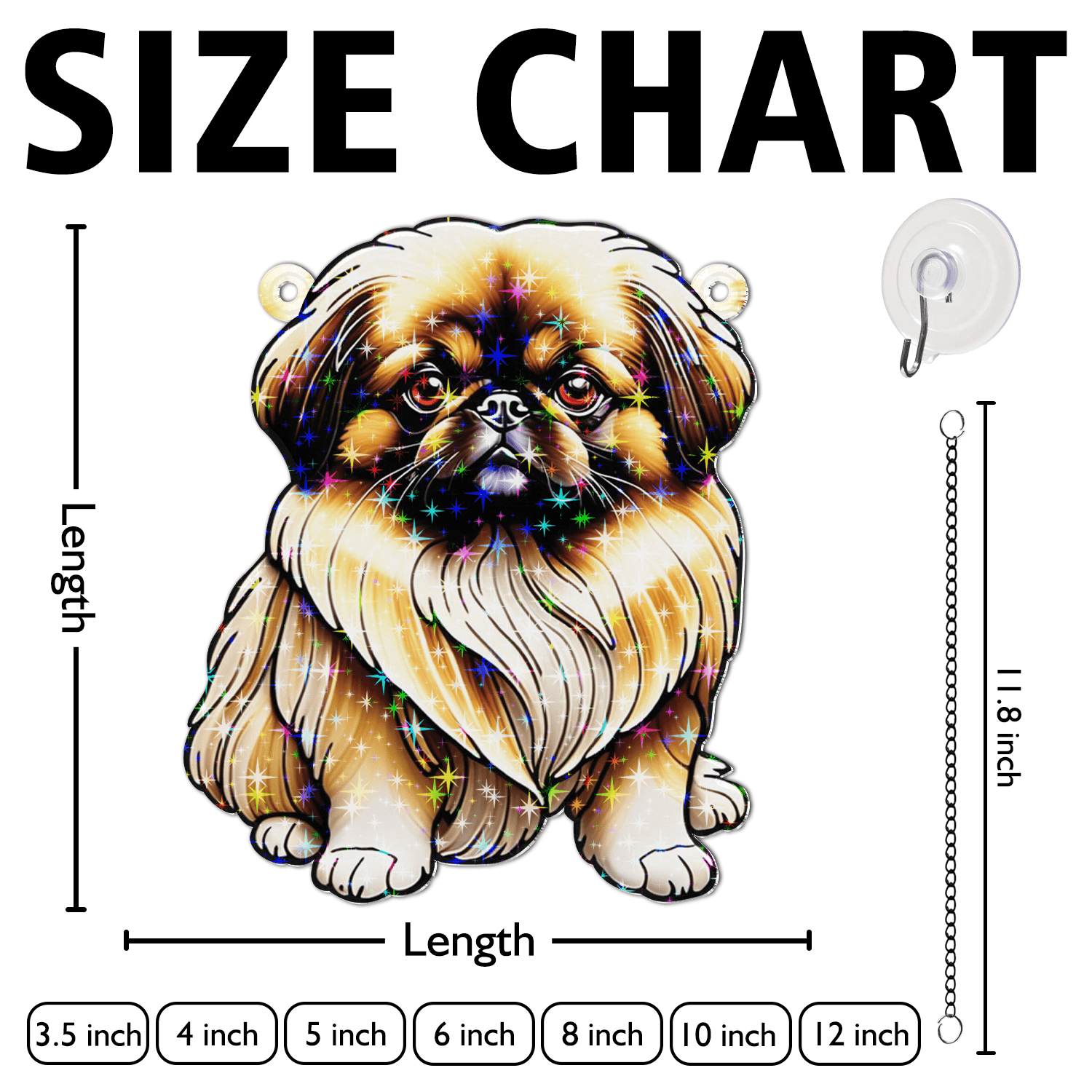 89Bloom Pekingese Stained Glass Hologram Ornament, Dog Stained Glass Suncatcher Ornaments Home Decor, Dog Holographic Ornaments