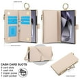 thumbnail image 3 of ELEHOLD For Samsung Galaxy S23 Ultra Phone Case Leather Crossbody Zipper Card Wallet Flip Case Kickstand Cover, with Ring Holder,Full Body Protection-White, 3 of 7