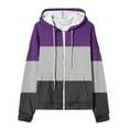 thumbnail image 3 of Olyvenn Start off 2024 Women's Color Block Long Sleeve Zip Up Fuzzy Fleece Hoodie Sweatshirt Outwear Jacket with Pockets Purple 14, 3 of 4