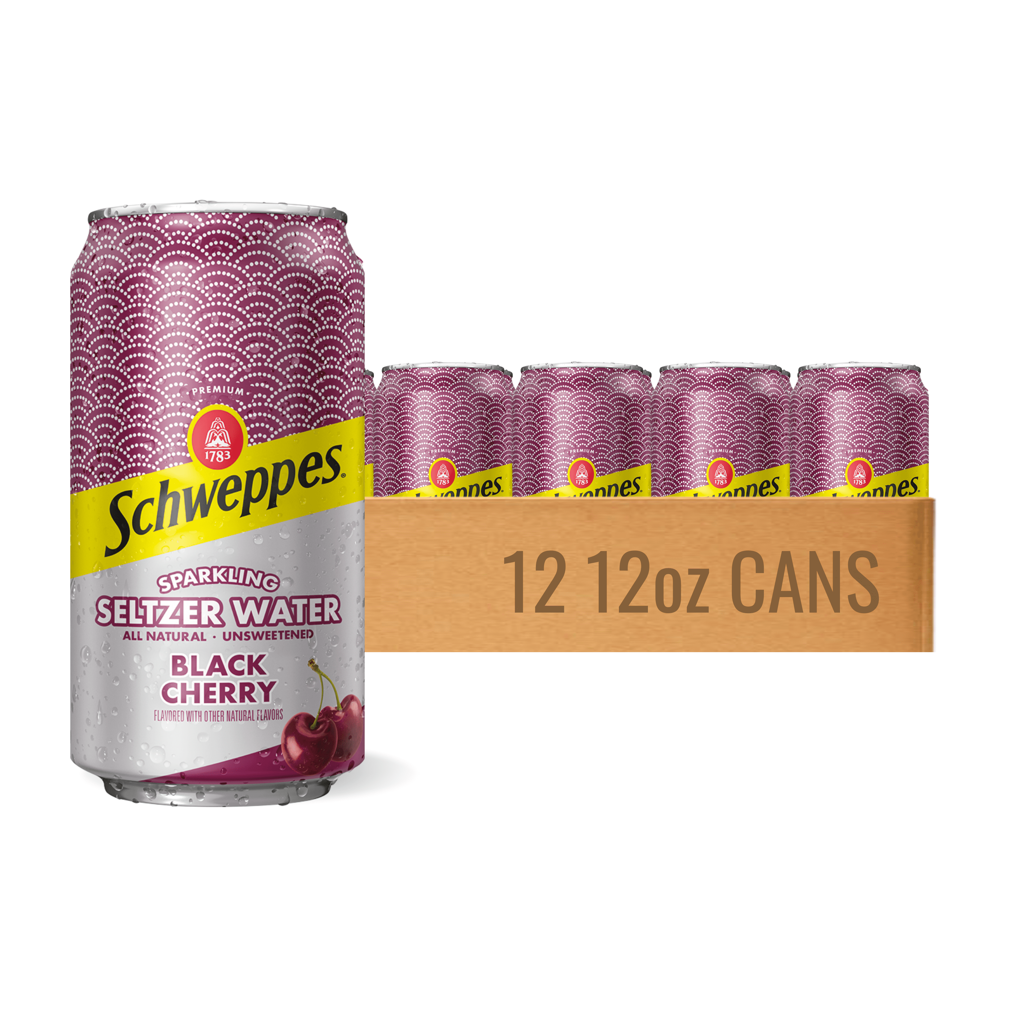 Schweppes Black Cherry Sparkling Water 12, 12oz cans Refreshing and