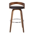 thumbnail image 3 of 31 Brown Faux Leather And Solid Wood Swivel Low Back counter Height Bar chair With Footrest, 3 of 3