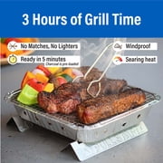 Pull Start Fire Single Use Portable Charcoal Grill, Matchless Ignition, Ready in 5 Min, 3 Hour Burn, No Cleanup