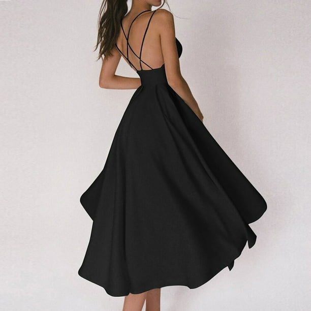 Lovskoo Women's Midi Prom Dresses Long Ball Gown Spaghetti Straps  Sleeveless V Neck Pleated Formal Party Evening Dress Black XL - Walmart  Business Supplies