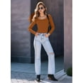 thumbnail image 4 of Womens Long Sleeve Shirts Square Neck Tops Ribbed Knit Basic Crop Tops Fall Outfits Fashion Clothes Orange Red XXXL, 4 of 8