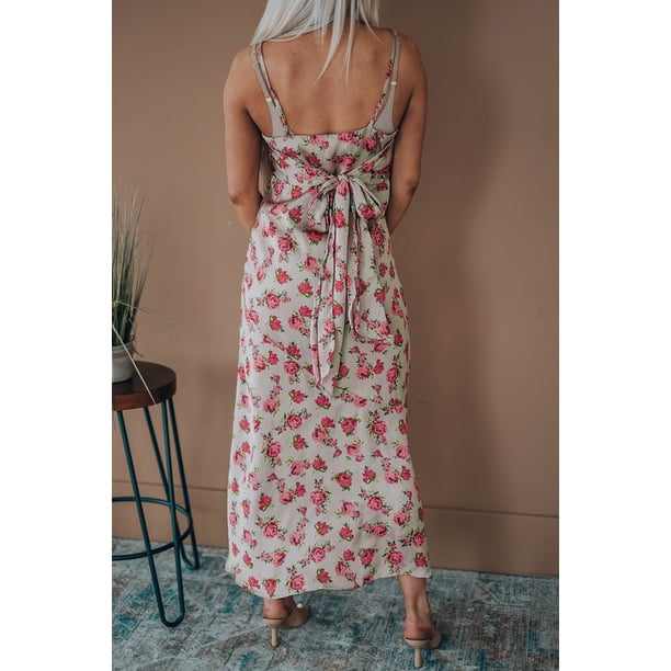 ABPHQTO Vestido largo con tiras finas de satén rosa para mujer