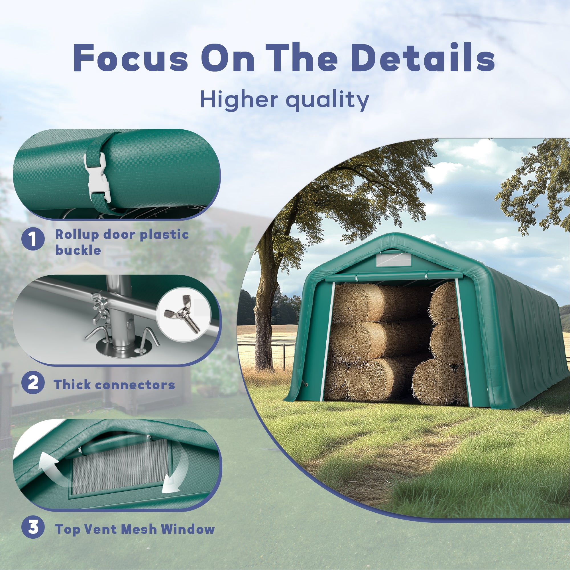 11 x 28 x 8.4 FT Green Outdoor Portable Storage Shed, Steel Peak Style Canopy Carport, All-Weather Agricultural Outdoor Storage Shelter Tent
