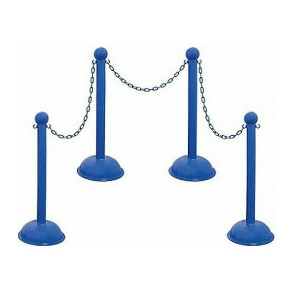 Heavy Duty Stanchion and Chain Kit, Blue, 41 in Post Height, Plastic