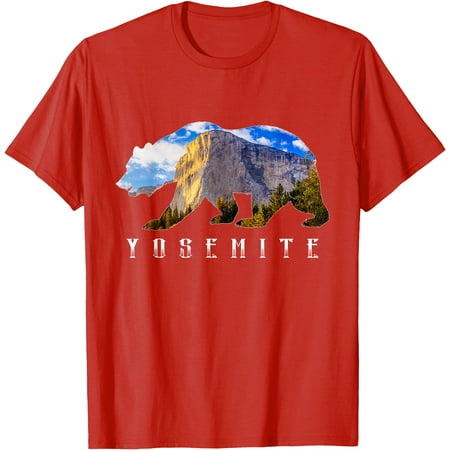 California Bear with Yosemite National Park Image Souvenir Unisex T-Shirt for Men Women Kids Toddler Red Color Size 5XL