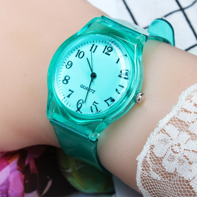 EGNMCR Women's Quartz Watch Transparent Color Plastic PVC Strap Dial Ladies Fashion Quartz Watch Watch A