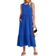 thumbnail image 3 of Women Summer Casual Sleeveless Crewneck Sundress Aline Flowy Tiered Maxi Long Beach Dress Vacation Outfits Blue S, 3 of 8