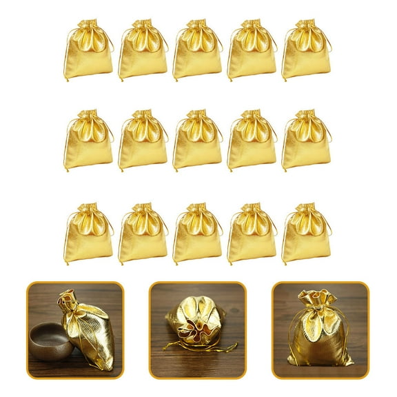 WHAMVOX 100 Pcs Mini Bags Gift Bag Smooth Drawstring Bags Baby 9X7X0.1CM Golden