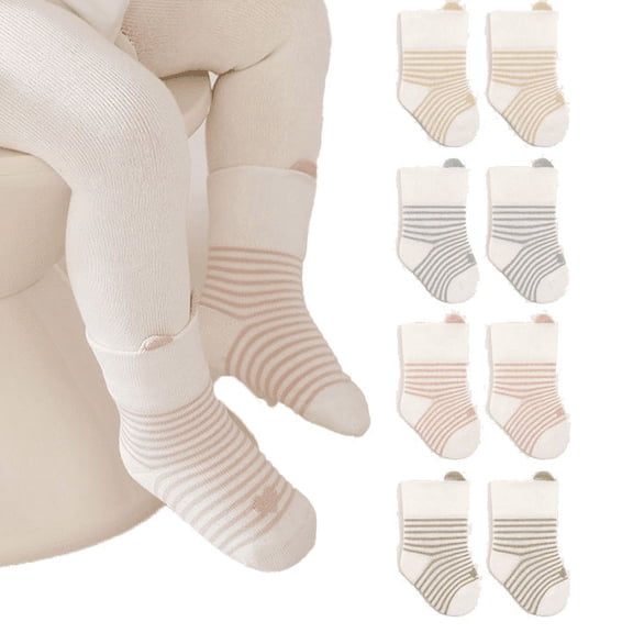 LYMAYTER 0-3Y ‌Infant Newborn Striped Short Socks Non-Slip Lightweight Comfort Organic Cotton‌ 1 Pair