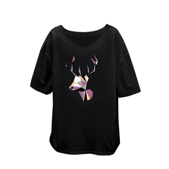 Gibobby Playera de manga corta con cuello en V Camisas diarias informales para mujer, camiseta manga corta con cuello redondo, camisetas sueltas, blusa tipo túnic(Negro,M)