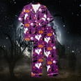 thumbnail image 6 of Womens Halloween Pajamas Set Lightweight Loose Fit Ghost Pumpkin Print Button down Short Sleeve with Pants Outfits Soft Comfy Summer Jammies 2 Piece Lounge Set, 6 of 7