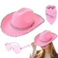 thumbnail image 5 of Cowgirl Costume for Women, Bling Cowboy Hat with Heart Glasses Bandana, Carnival Dress up Supplies, 3 PCS Cowgirl Pack for Parties, 5 of 9