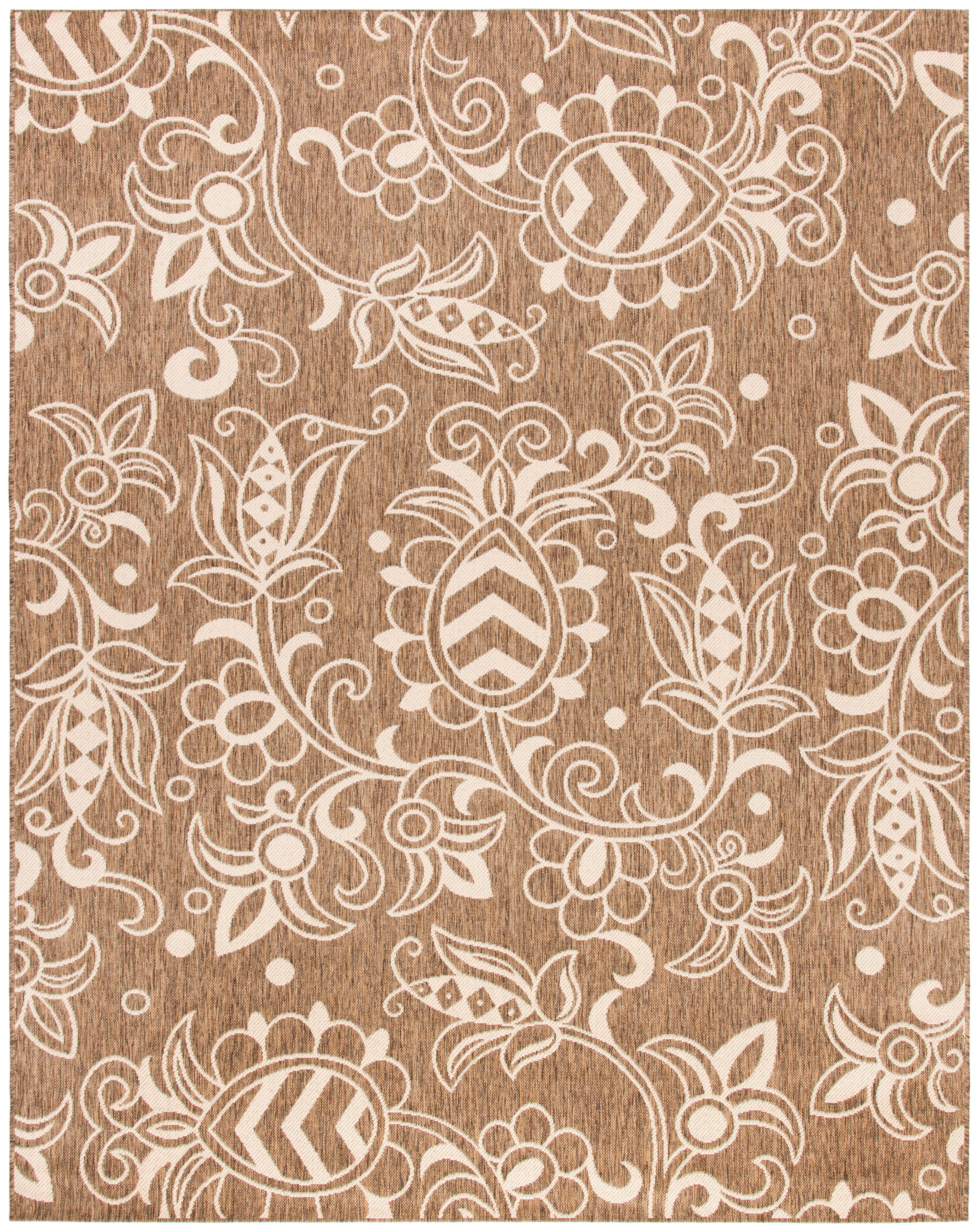 SAFAVIEH Beach House Robynne Botanical Indoor/Outdoor Area Rug, Brown/Beige, 8' x 10'