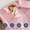 thumbnail image 4 of Seasonwood Satin Sheet Set, Queen, Silky Bed Sheets, 4 Pieces,Pink, 4 of 7