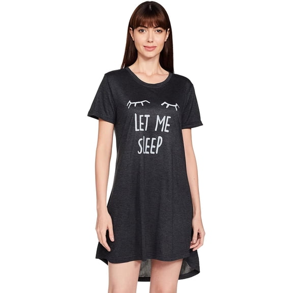 Stylore Nightgown for Women Night Shirt Short Sleeve Sleepwear LMS Black L