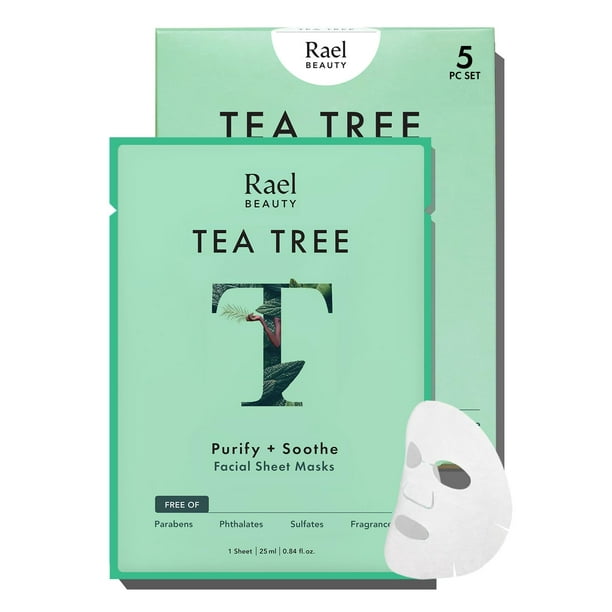 Mascarilla facial Rael Tea Tree con extractos de frutas para todo tipo de piel, 5 hojas