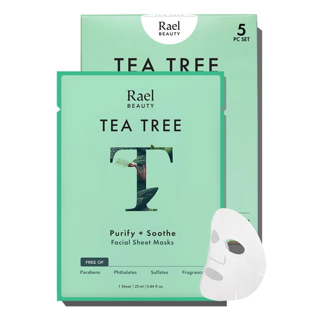 Mascarilla facial Rael Tea Tree con extractos de frutas para todo tipo de piel, 5 hojas